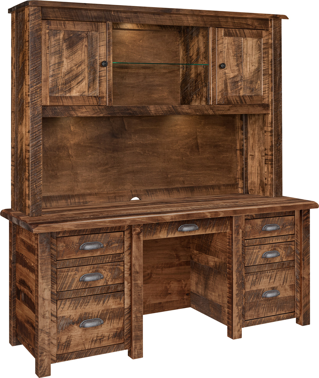 QW Amish El Paso Double Pedestal Desk with Optional Hutch