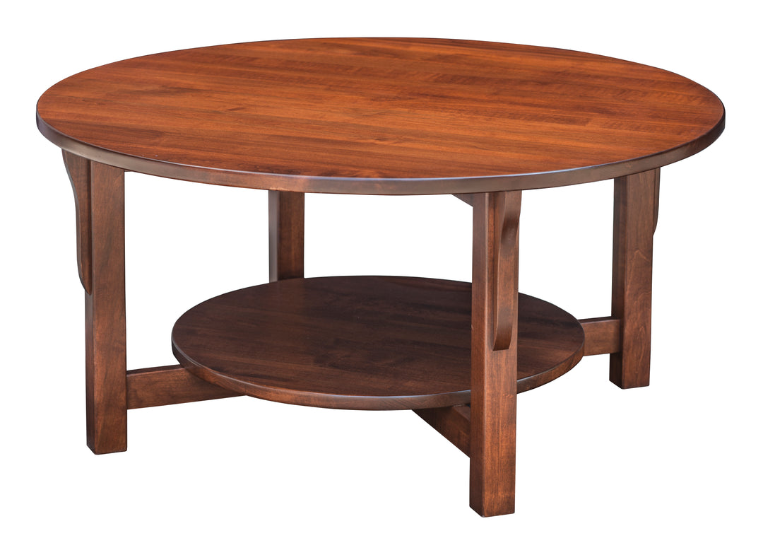 QW Amish Prairie Mission Round Coffee Table w/ Shelf
