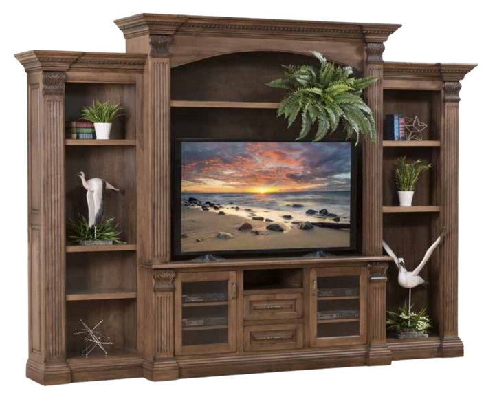 QW Amish Montereau Entertainment with Side Bookcases