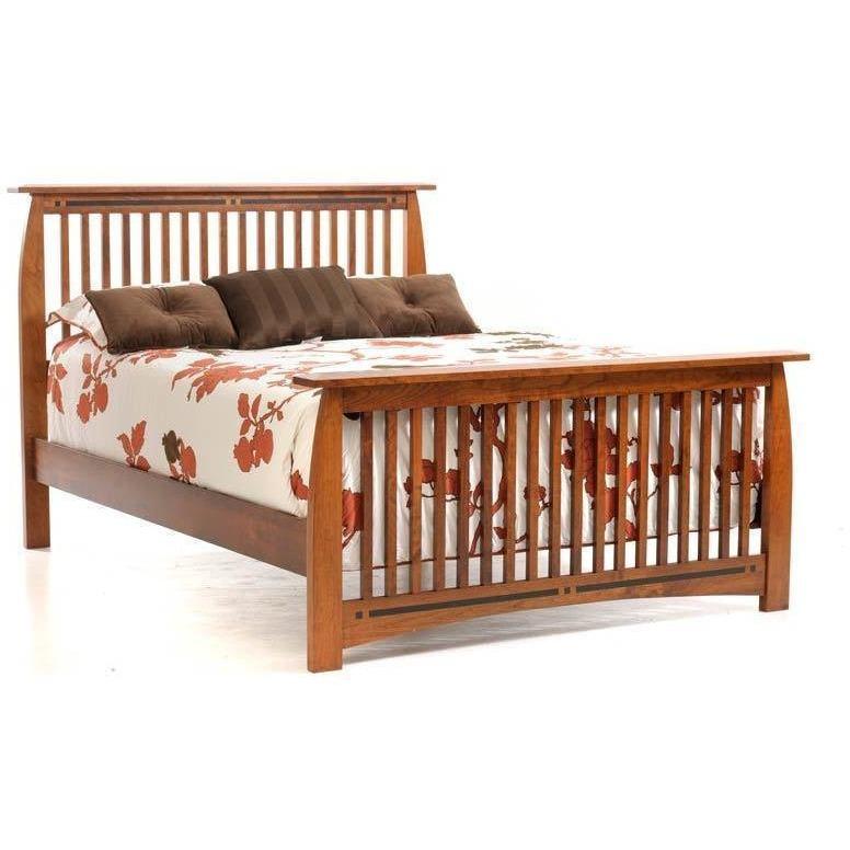 Wooden Bed with Curved Plank Panel Headboard - Brown Cherry - Full