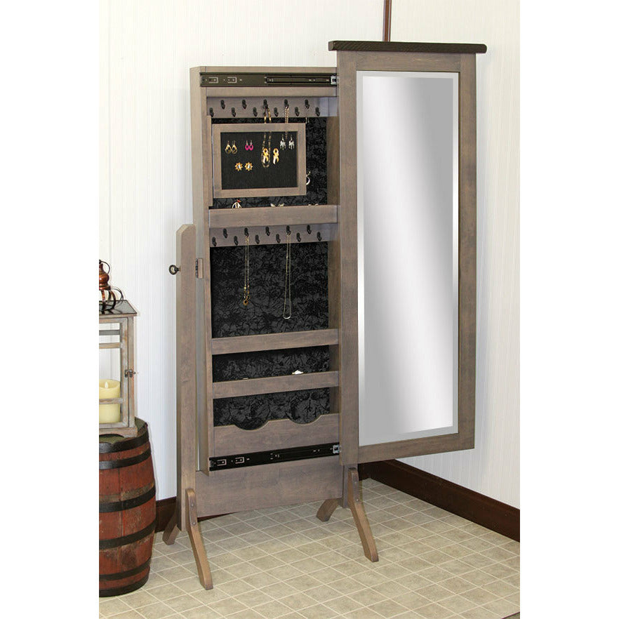 QW Amish Barn Wood Cheval Jewelry Mirror