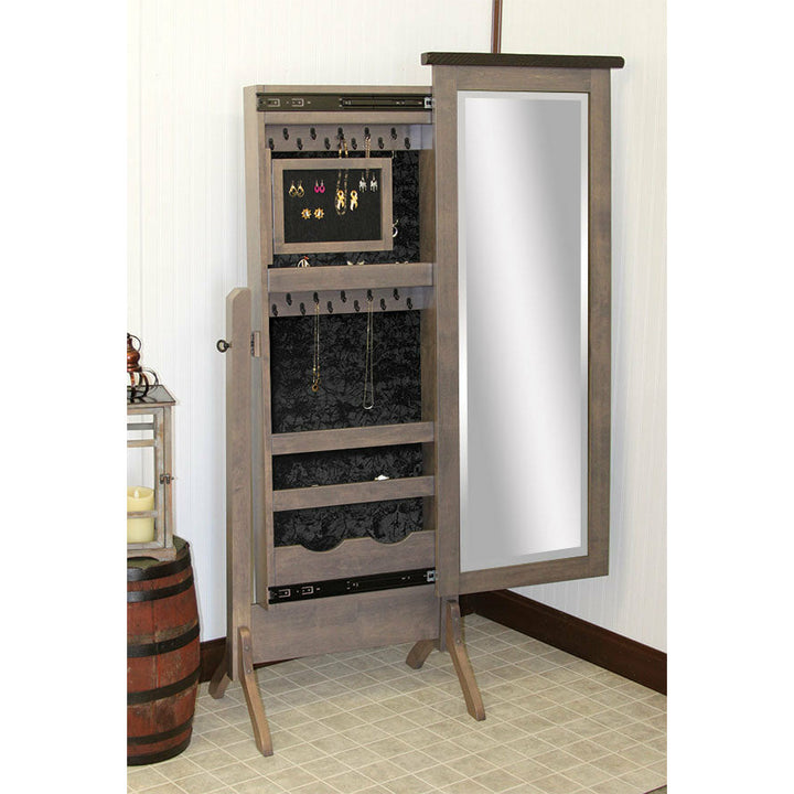 QW Amish Barn Wood Cheval Jewelry Mirror