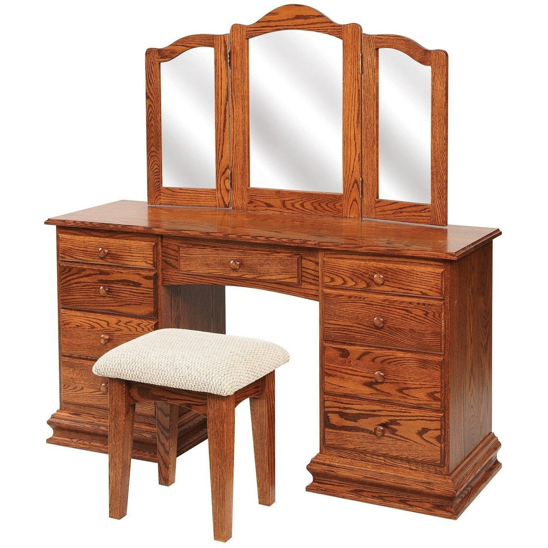 QW Amish Deluxe Vanity Table w/Trifold Mirror 513VANITYTABLE