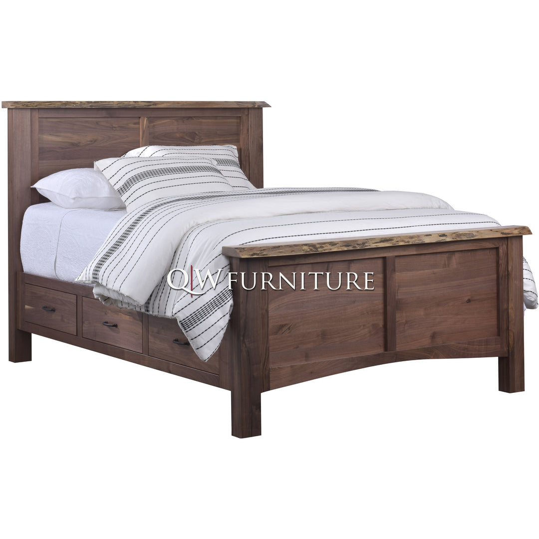 QW Amish Live Edge 6 Drawer Storage Bed