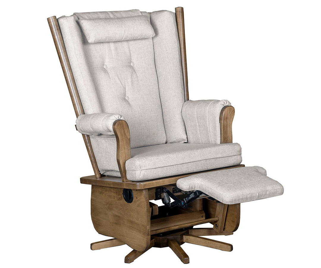 QW Amish Charlotte Swivel Glider with Flip-out Footrest & Padded Arms