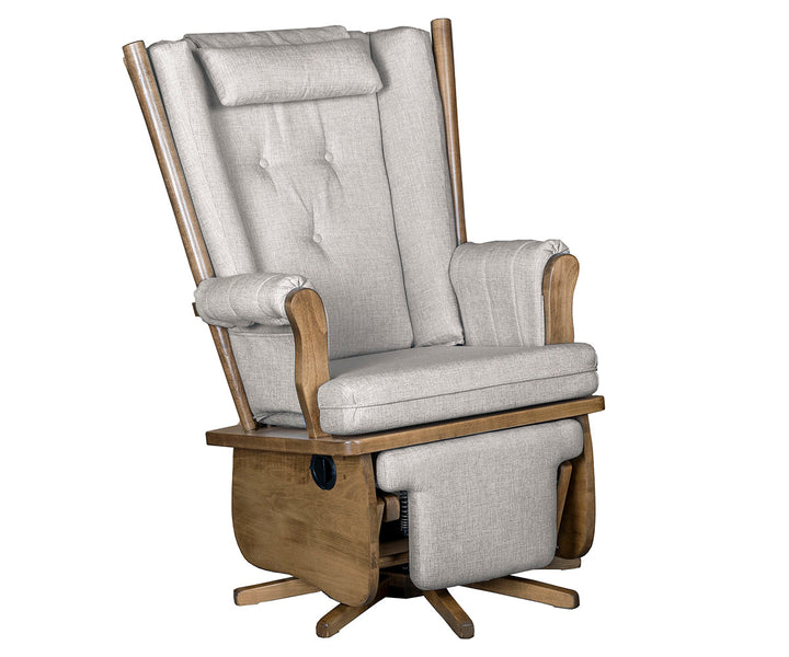 QW Amish Charlotte Swivel Glider with Flip-out Footrest & Padded Arms