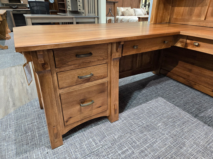 Clearance Manitoba L Shape Desk with Hutch + Leather Upholstered Desk Chair