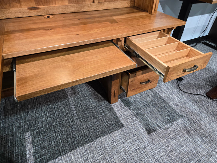 Clearance Manitoba L Shape Desk with Hutch + Leather Upholstered Desk Chair