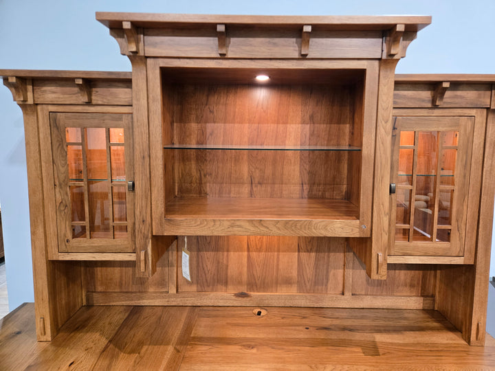 Clearance Manitoba L Shape Desk with Hutch + Leather Upholstered Desk Chair