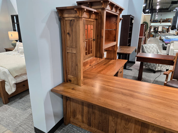 Clearance Manitoba L Shape Desk with Hutch + Leather Upholstered Desk Chair