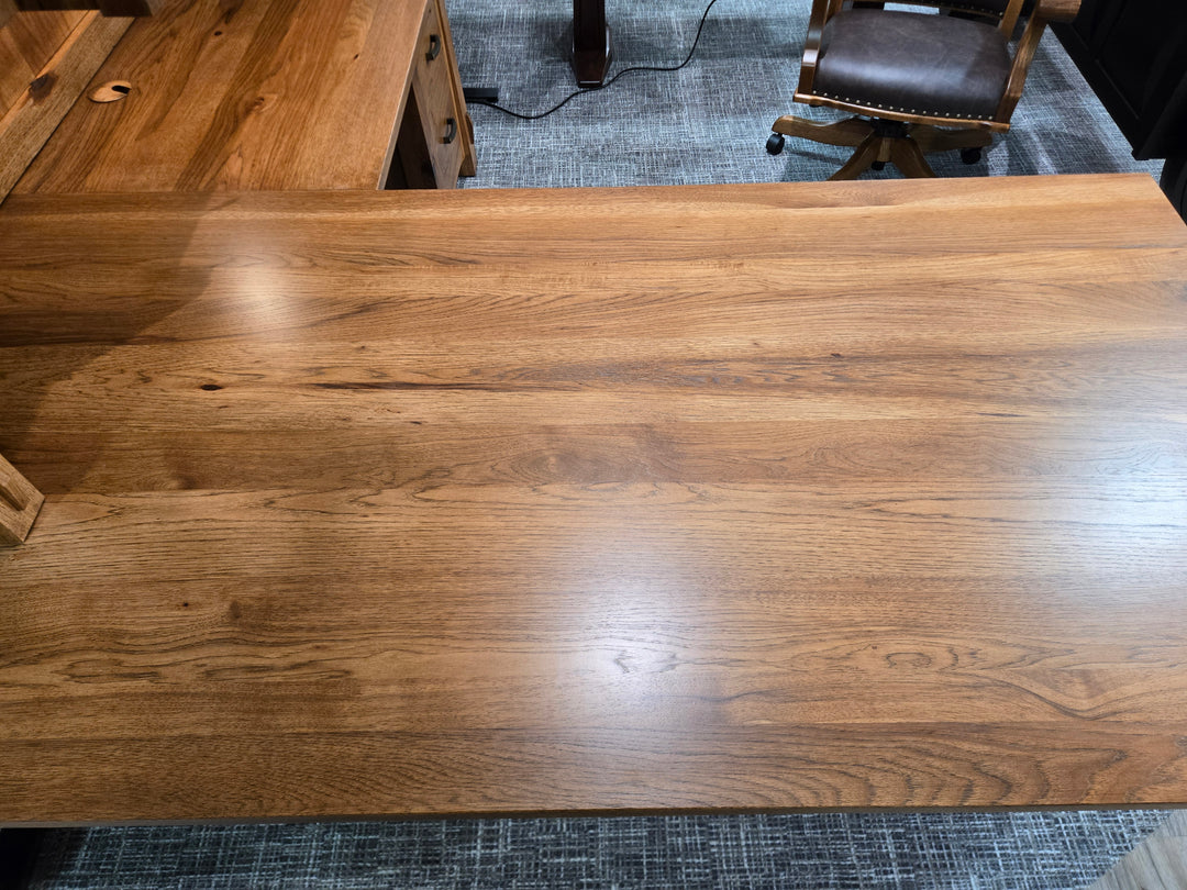 Clearance Manitoba L Shape Desk with Hutch + Leather Upholstered Desk Chair