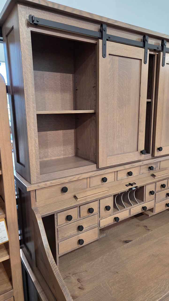 Clearance 56" Roll Top Desk with Barn Door Hutch