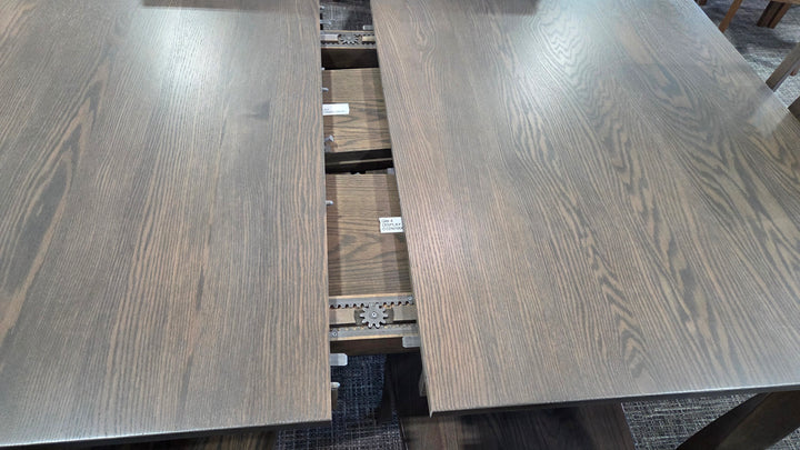 Clearance Helix Twist 42x72 w/4-12" Leaves Oak Table and 6 Lemont Chairs