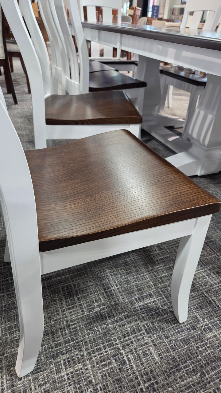 Clearance Stacy 48x72 w/ 2-12" Leaves Quarter Sawn White Oak/Maple 2-Tone Table and 10 Austin Chairs