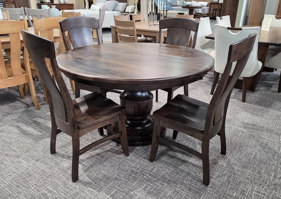 Clearance Burlington 54" Round w/ 1-12" Leaf Rustic Hickory Table and 4 Bailey Chairs