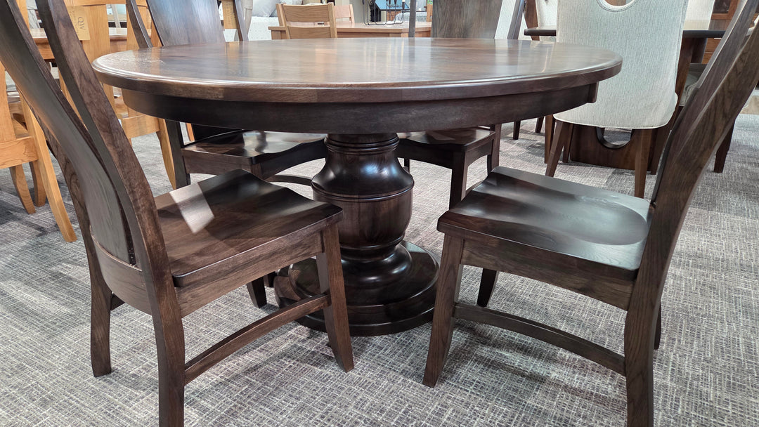 Clearance Burlington 54" Round w/ 1-12" Leaf Rustic Hickory Table and 4 Bailey Chairs