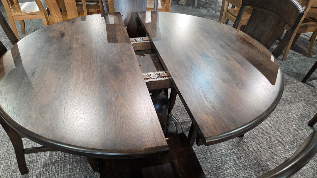 Clearance Burlington 54" Round w/ 1-12" Leaf Rustic Hickory Table and 4 Bailey Chairs