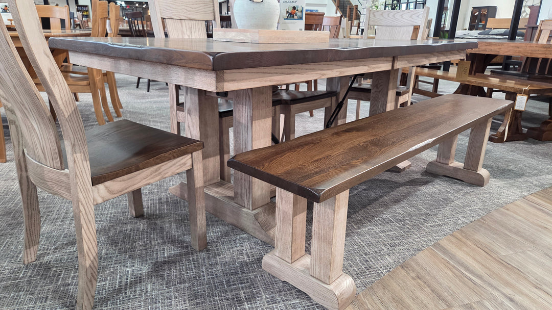 Clearance Rhino 42x84 w/ 1-18" Leaf Rustic White Oak Table, Bench and 4 Jasper Chairs