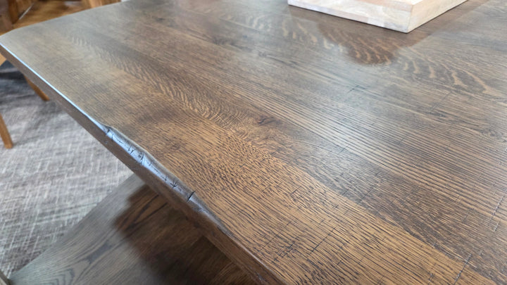 Clearance Rhino 42x84 w/ 1-18" Leaf Rustic White Oak Table, Bench and 4 Jasper Chairs