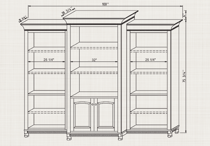 QW Amish Henry Stephen's 3pc Bookcase Wall