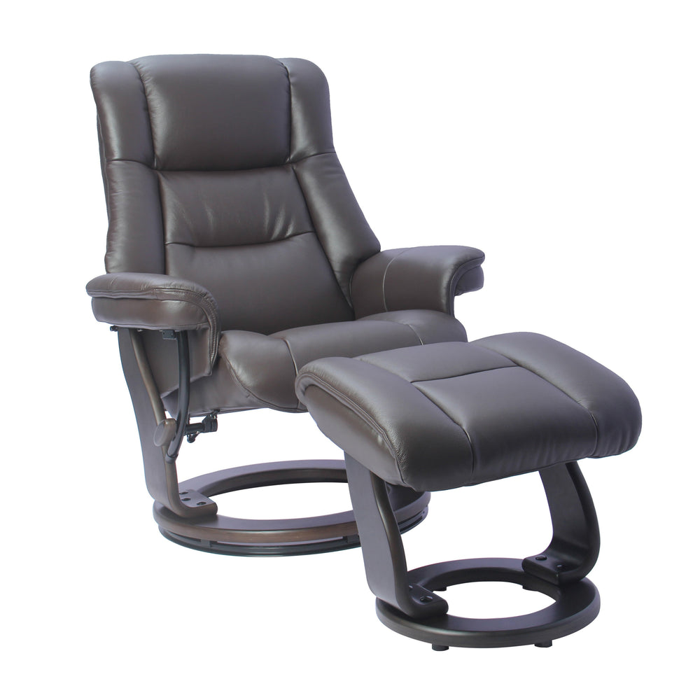 Gray recliner chair with ottoman on a white background