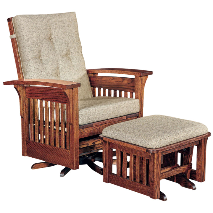 QW Amish Bow Arm Slat Swivel Glider w/ Ottoman
