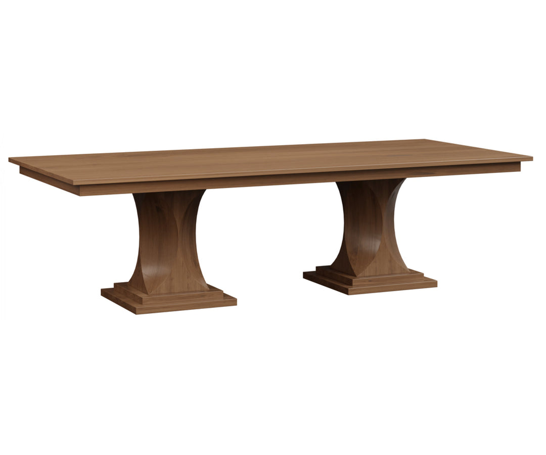 Wooden dining table on a white background