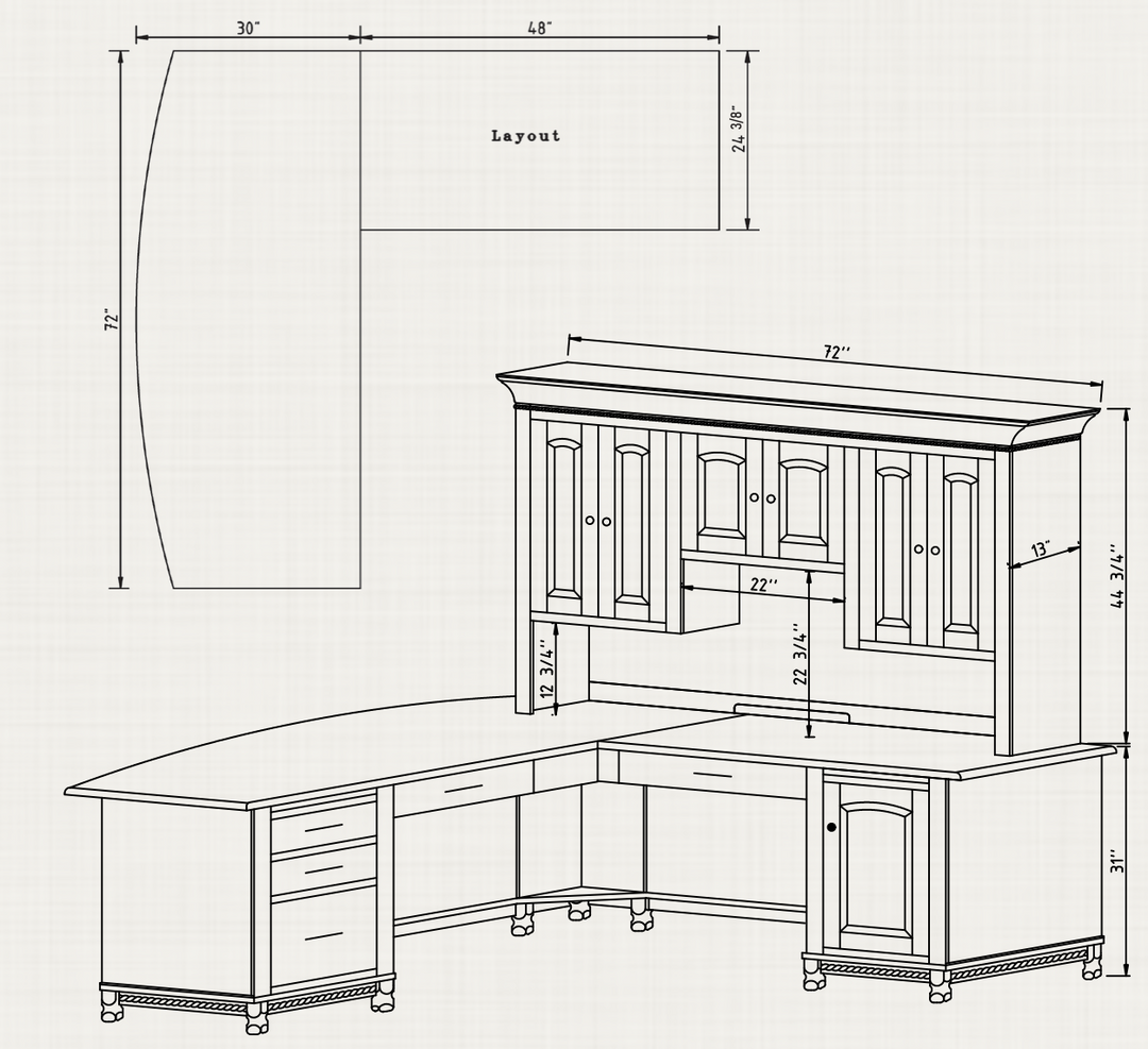 QW Amish Henry Stephen's L Shape Desk with Optional Hutch