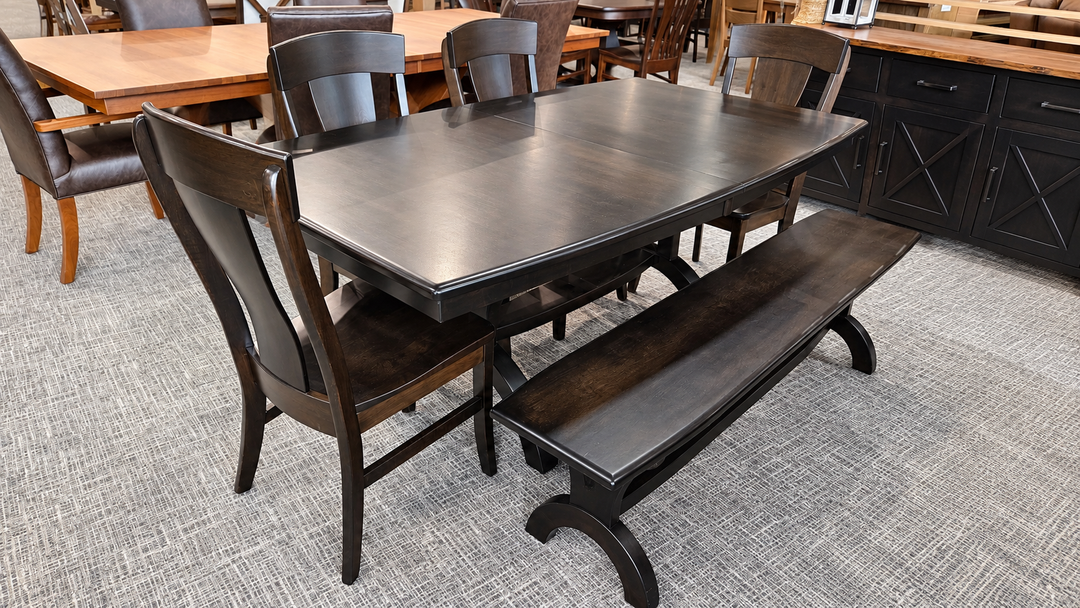 Clearance Houston 42x72 w/ 2-12" Leaves Table, Houston 72" Bench and 4 Lacoma Chairs