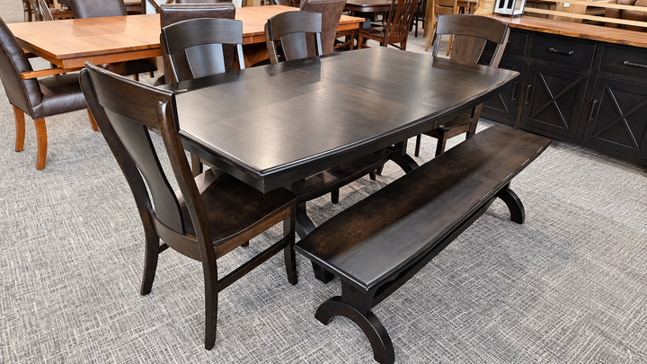 Clearance Houston 42x72 w/ 2-12" Leaves Table, Houston 72" Bench and 4 Lacoma Chairs