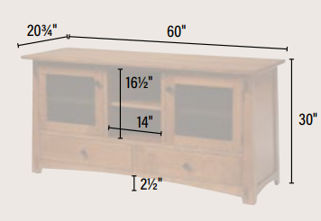 QW Amish Olde Shaker 60" TV Cabinet with 2 Doors, 2 Drawers