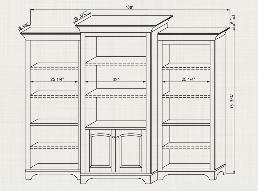 QW Amish Finley 3pc Bookcase Wall
