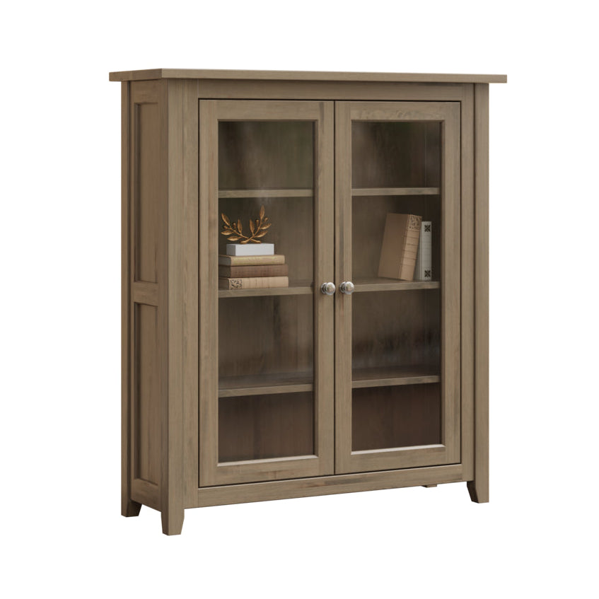 Wooden cabinet with glass doors on a white background
