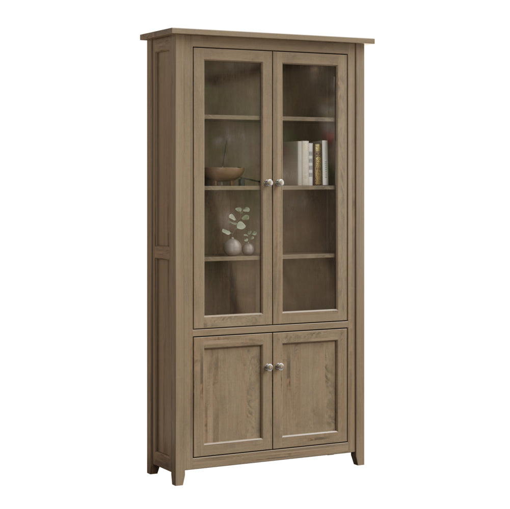 Wooden cabinet with glass doors on a white background