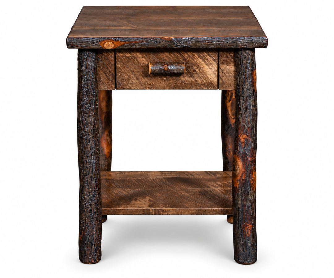 Settler's Log End Table with Drawer
