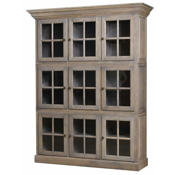 Wooden cabinet with glass doors on a white background