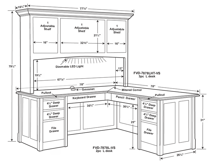 QW Amish Victorian L-Shape Desk w/ Optional Hutch