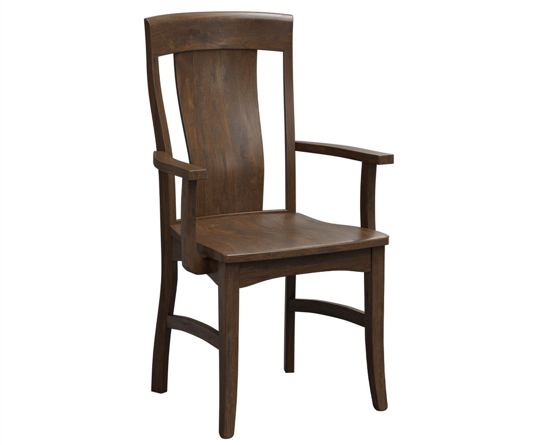 Wooden chair with armrests on a white background