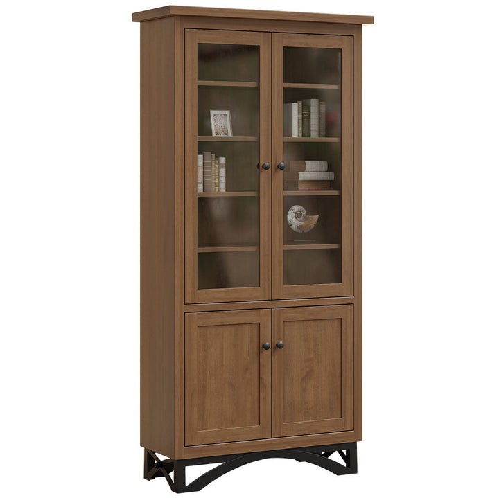 Wooden cabinet with glass doors on a white background