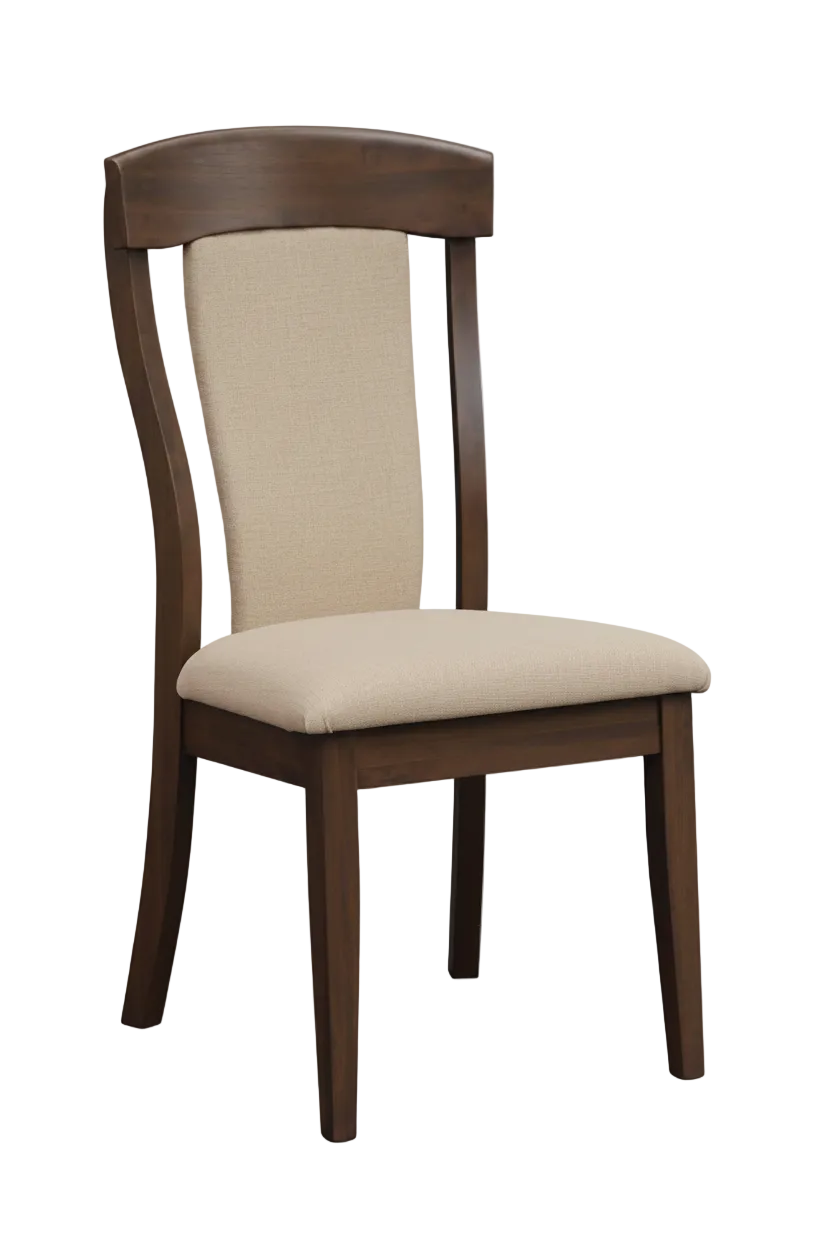 Wooden chair with beige cushion on a white background