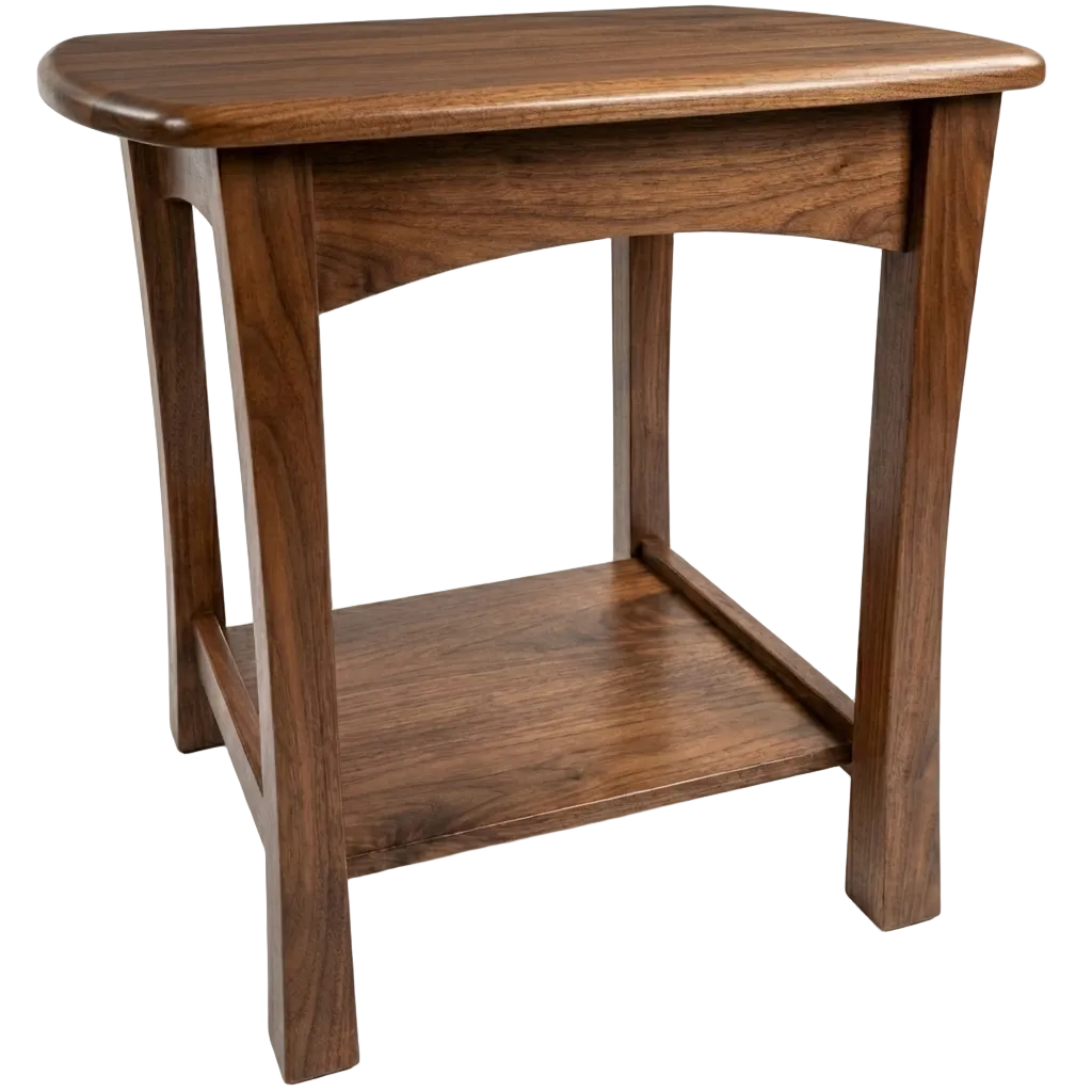 Wooden side table with a shelf on a white background