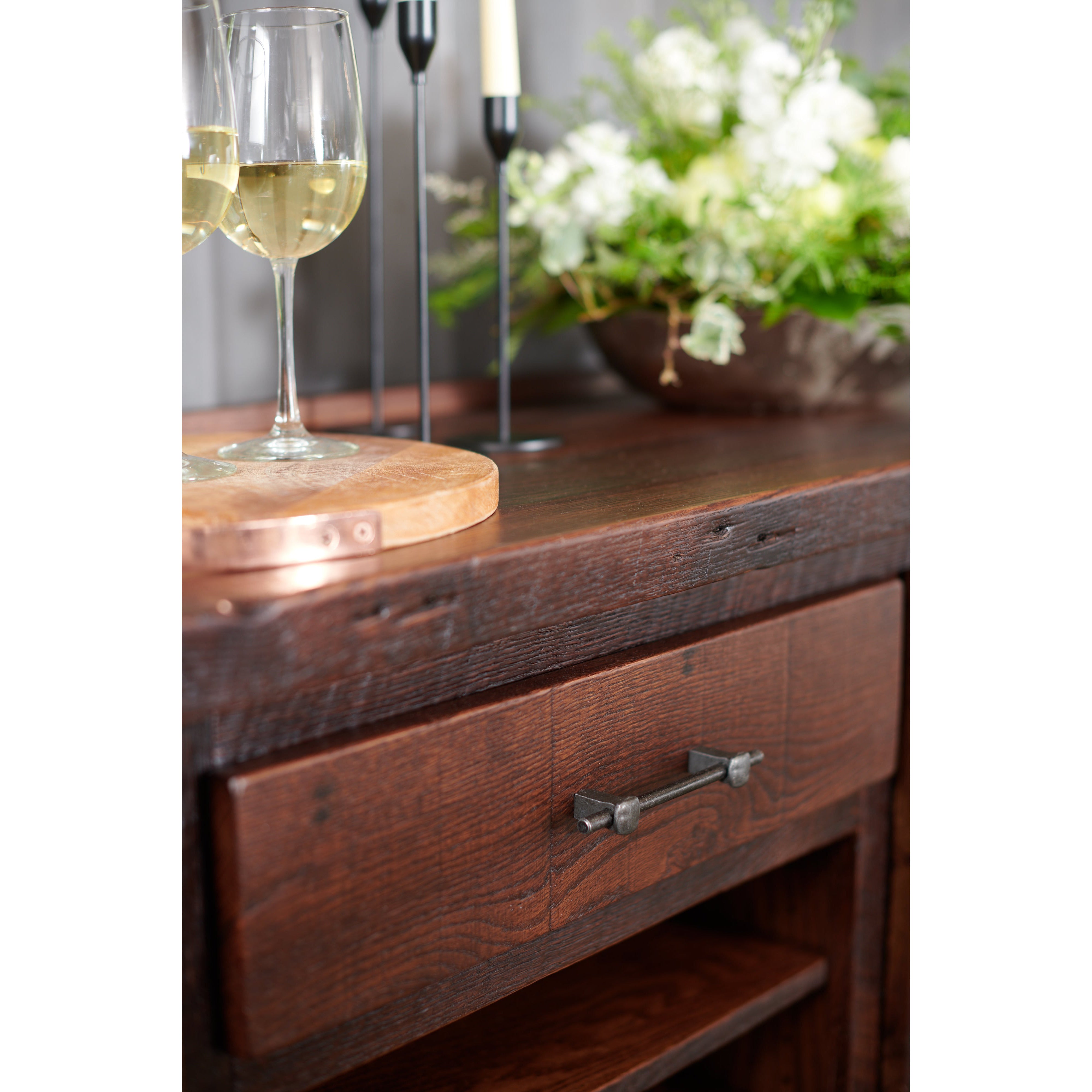 QW Amish Wellington Reclaimed Barnwood Beverage Cart - Thumbnail 2