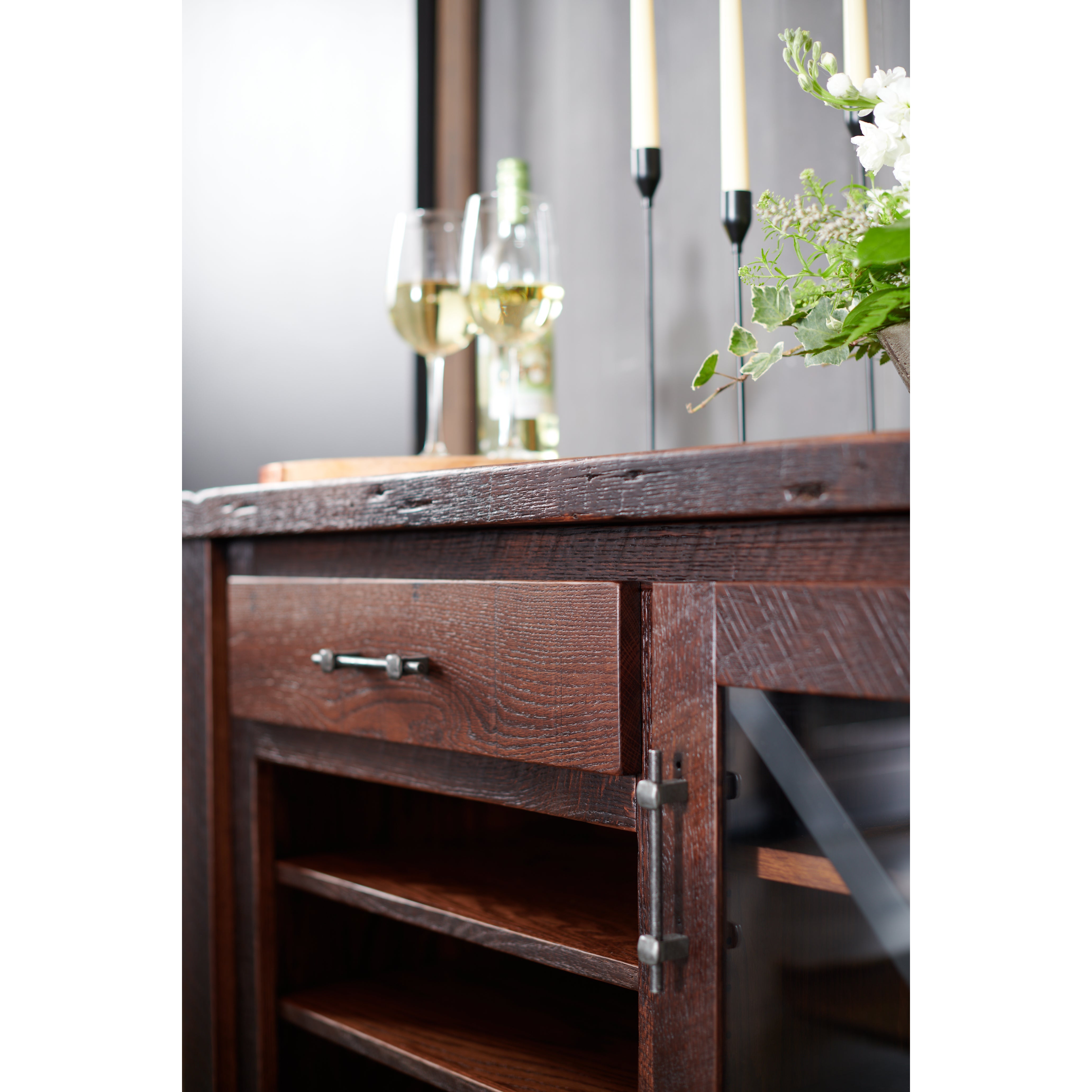 QW Amish Wellington Reclaimed Barnwood Beverage Cart - Thumbnail 3