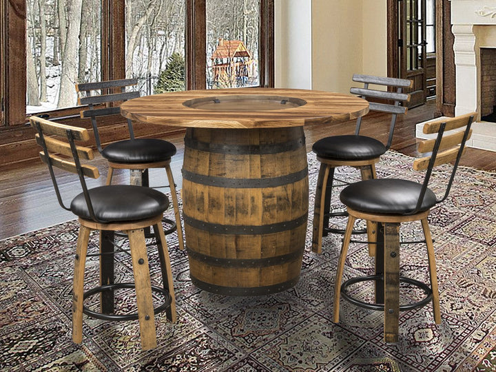 QW Amish Whiskey Barrel Table Set - Burnt Hickory RBCD-154BH,(4)RBCD-111