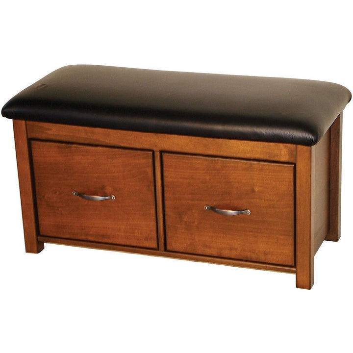 QW Amish 2 Drawer Bench with Leather Seat