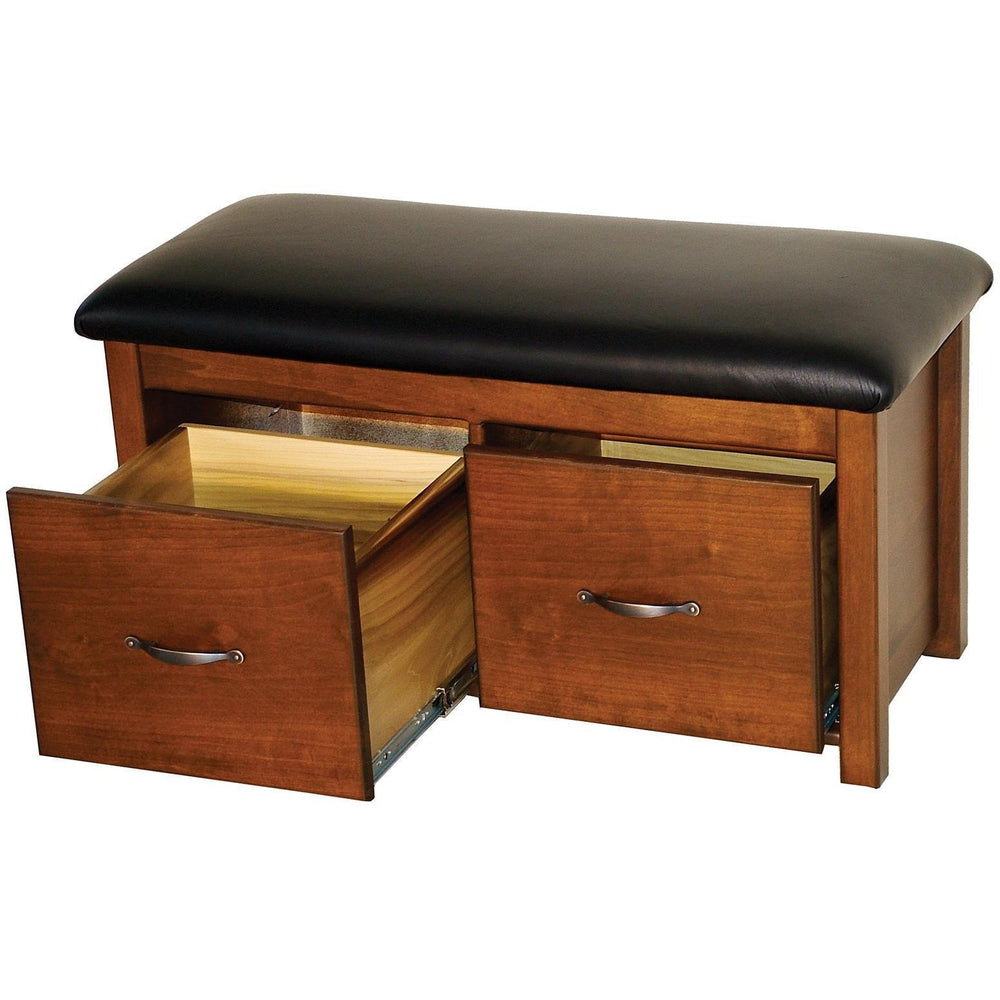 QW Amish 2 Drawer Bench with Leather Seat