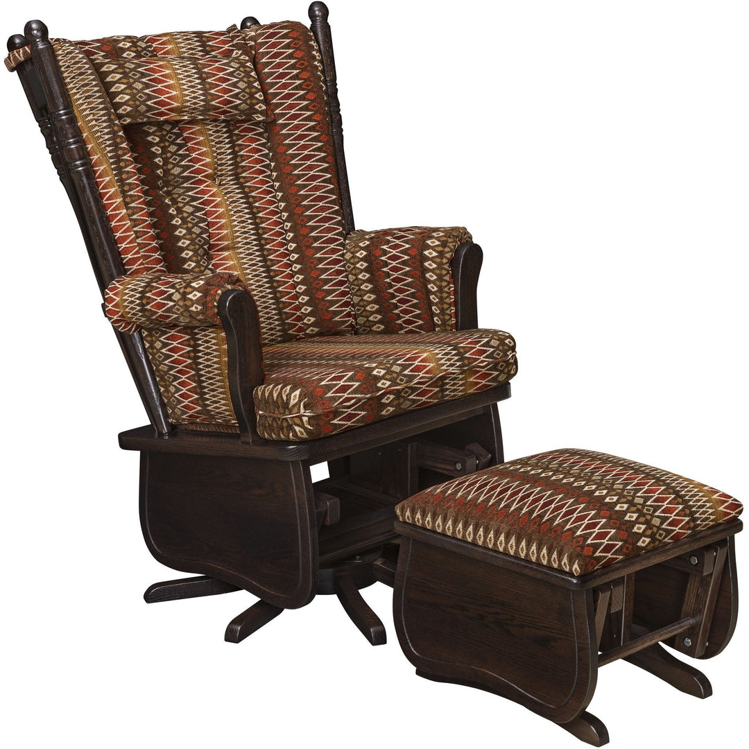 QW Amish 4-Post High Back Swivel Glider with Ottoman