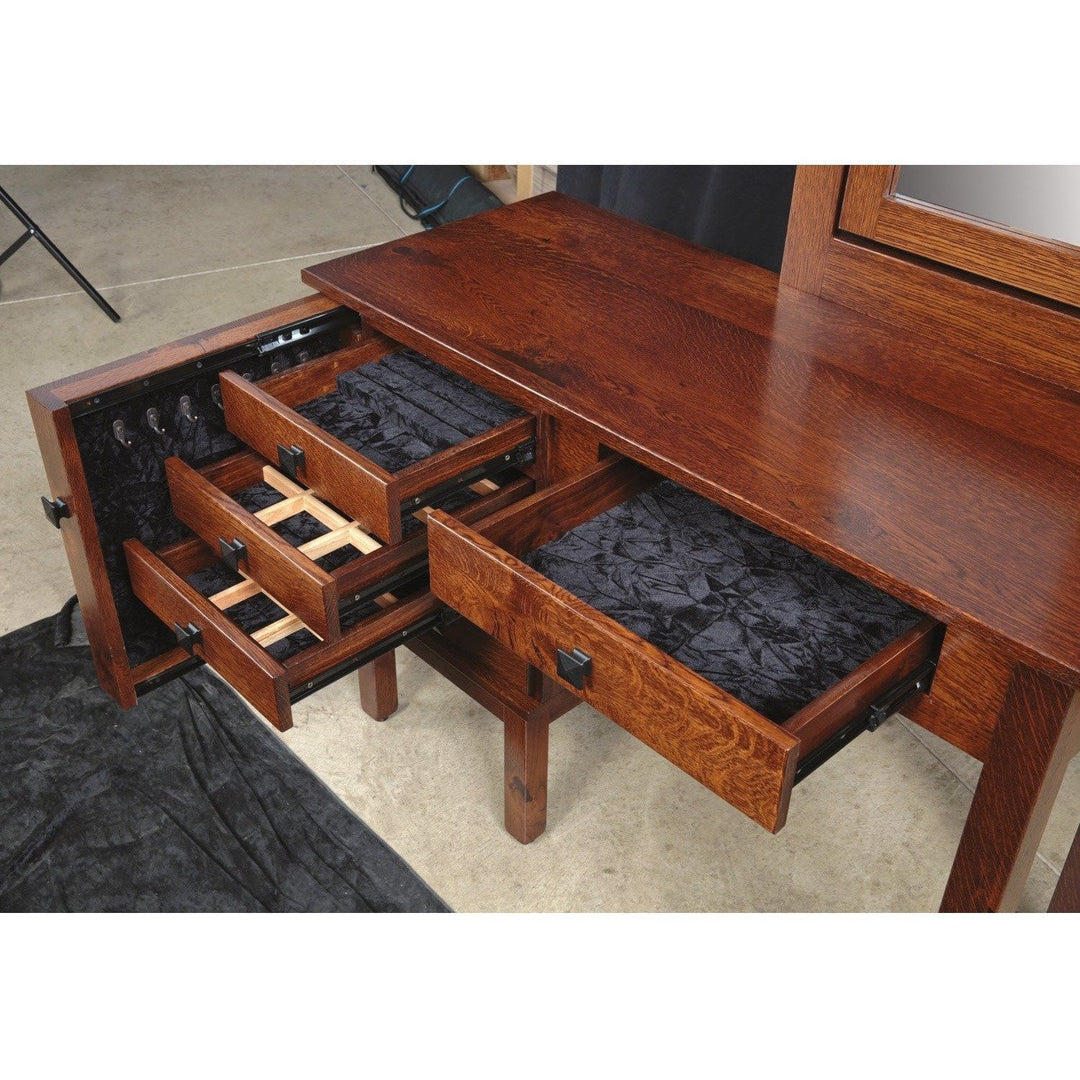 dark brown wood dressing table JASIWAY Coffee Brown Wooden Vanity Table with Side Cabinets Open Storage & Drawers Only Table without Mirror / Coffee Brown Color