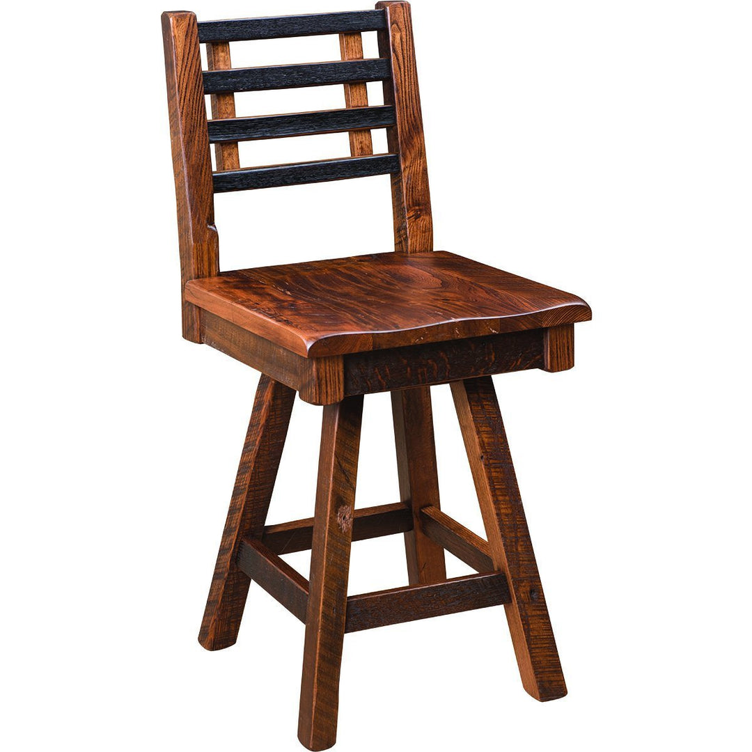 QW Amish Barrel Reclaimed Barnwood Swivel Bar Chair MCKD-RSBB-922