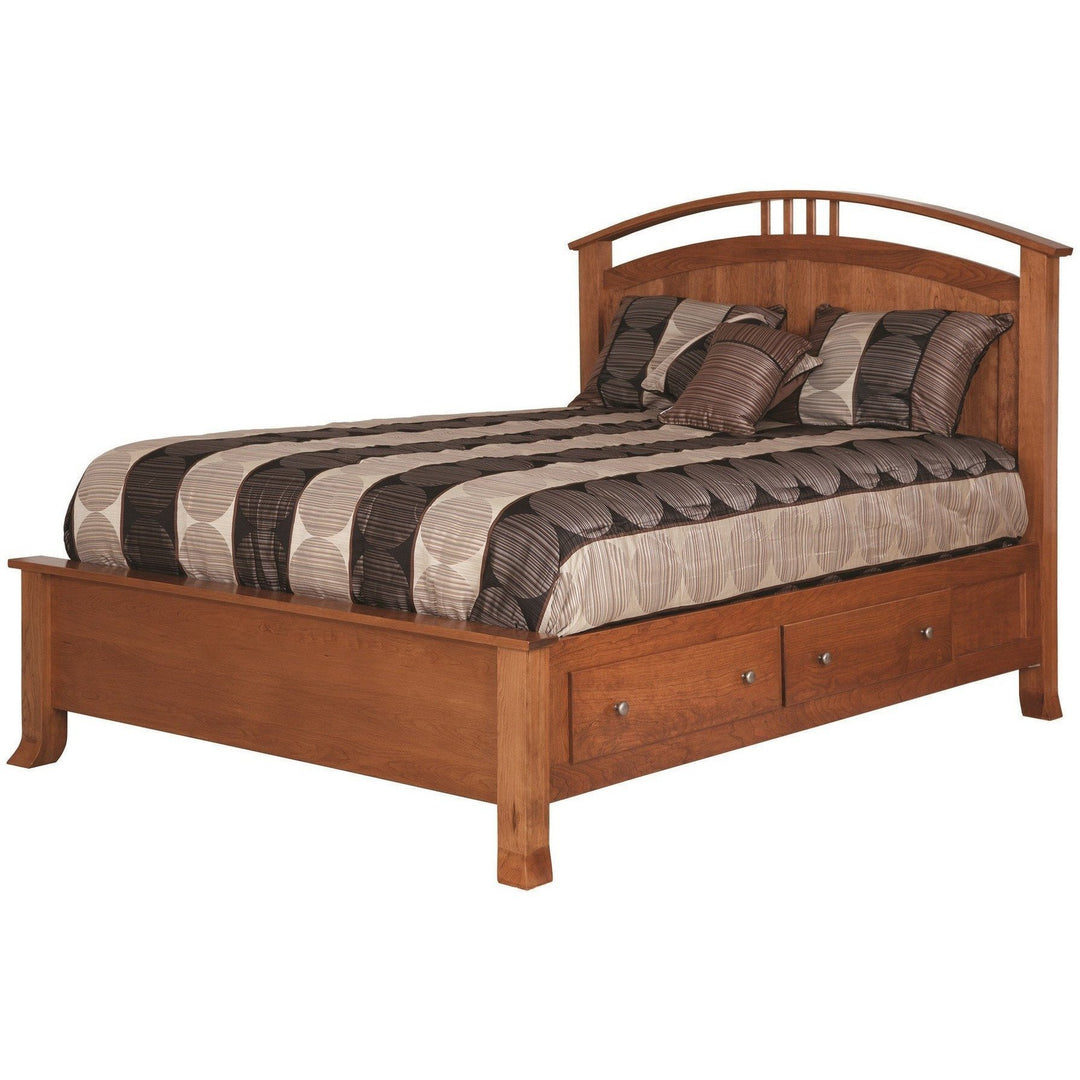 QW Amish Crescent Panel Bed with Drawers